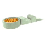 Parcours avec piscine à balles ronde 90x30 cm en velours, 200 balles - Vert sauge | Balles au choix