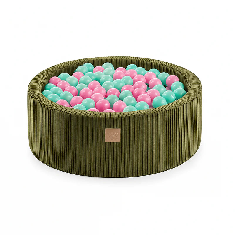 Piscine à balles Aesthetic ronde 90x30 cm en velours Corduroy à larges côtes Aesthetic, 200 balles - Kaki | Balles au choix