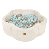 Piscine à balles Fleur 93x30 cm avec son tapis de jeu en velours Aesthetic, 200 balles – Crème | Balles au choix