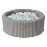 Piscine à balles ronde 90x30 cm en velours côtelé Churros, 200 balles – Gris | Balles au choix