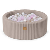 Piscine à balles ronde 90x30 cm en velours côtelé Churros, 200 balles – Beige | Balles au choix