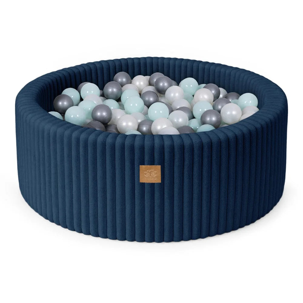 Piscine à balles ronde 90x30 cm en velours côtelé Churros, 200 balles – Bleu | Balles au choix