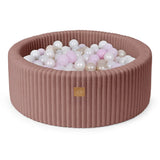 Piscine à balles ronde 90x30 cm en velours côtelé Churros, 200 balles – Rose | Balles au choix
