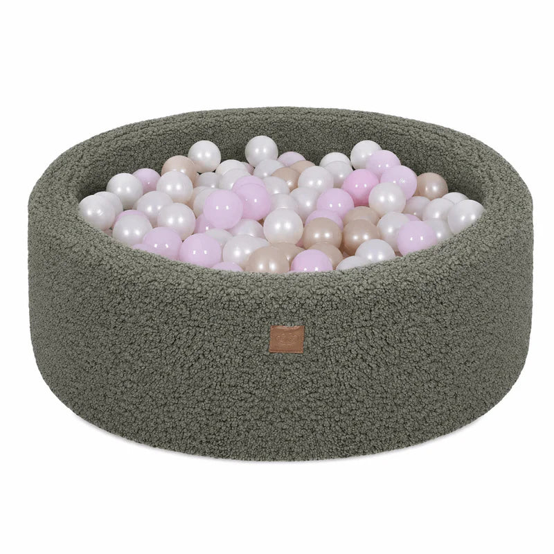 Piscine à balles Bearly ronde 90x30 cm en peluche, 200 balles - Kaki | Balles au choix