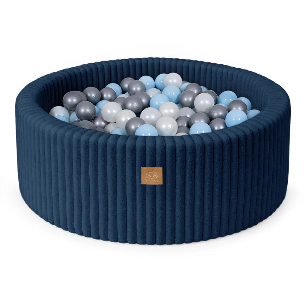 Piscine à balles ronde 90x30 cm en velours côtelé Churros, 200 balles – Bleu | Balles au choix