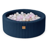 Piscine à balles ronde 90x30 cm en velours côtelé Churros, 200 balles – Bleu | Balles au choix