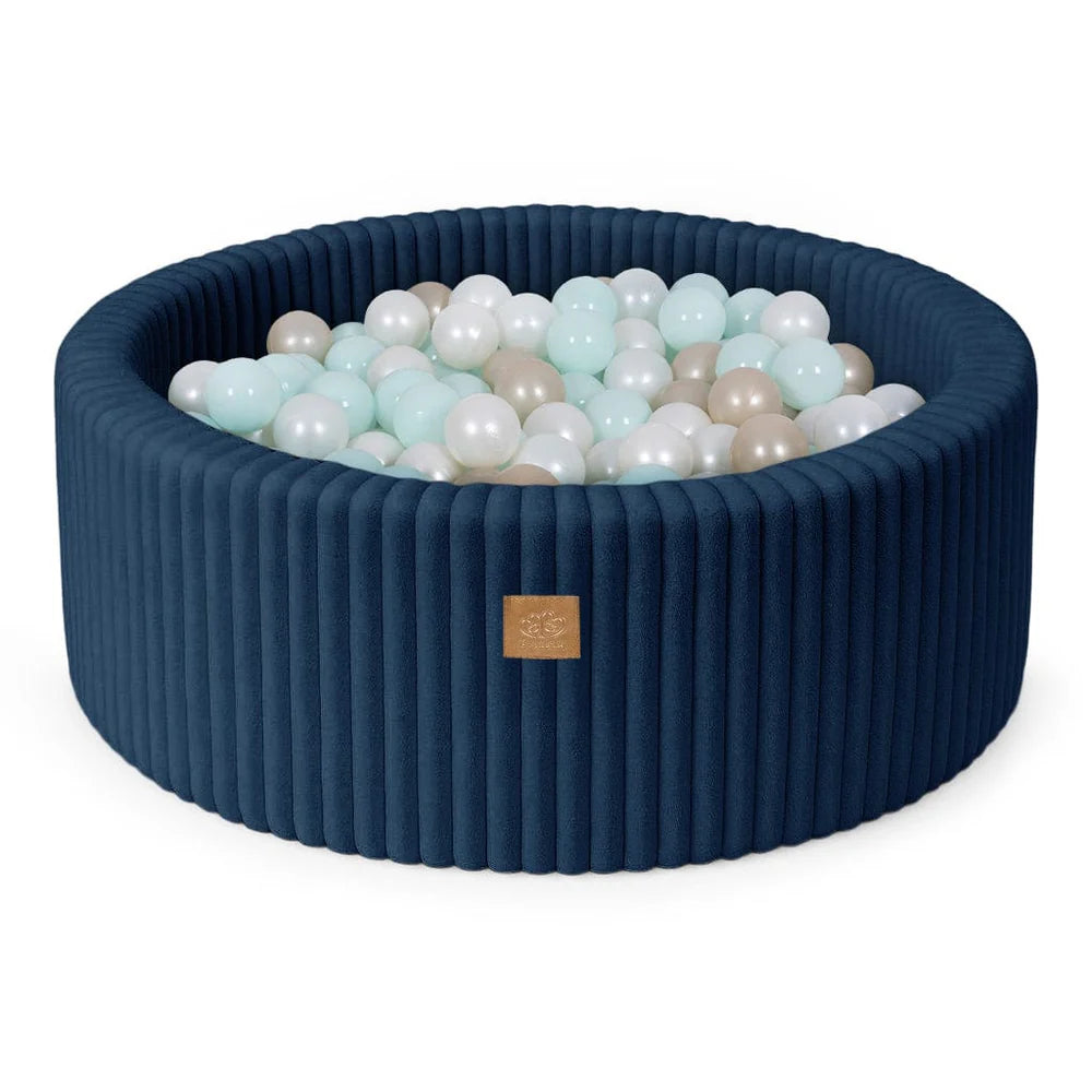 Piscine à balles ronde 90x30 cm en velours côtelé Churros, 200 balles – Bleu | Balles au choix