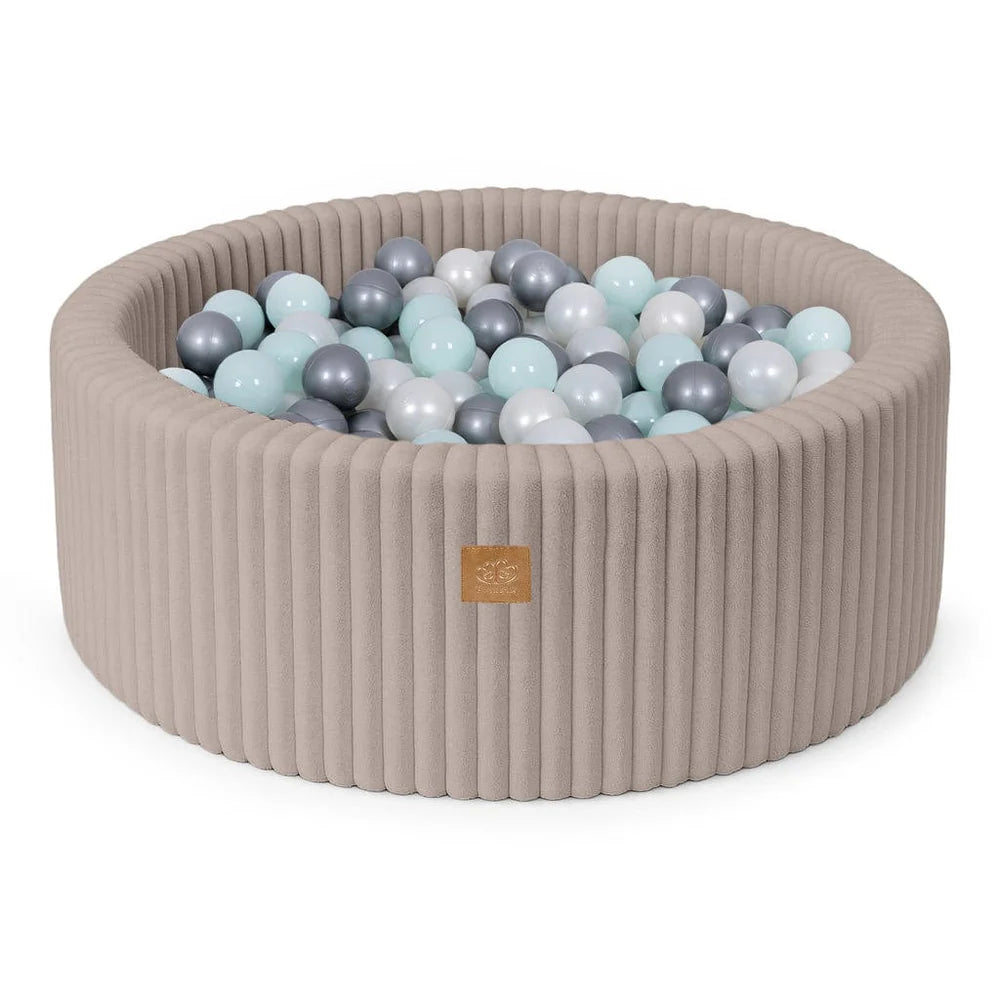 Piscine à balles ronde 90x30 cm en velours côtelé Churros, 200 balles – Beige | Balles au choix