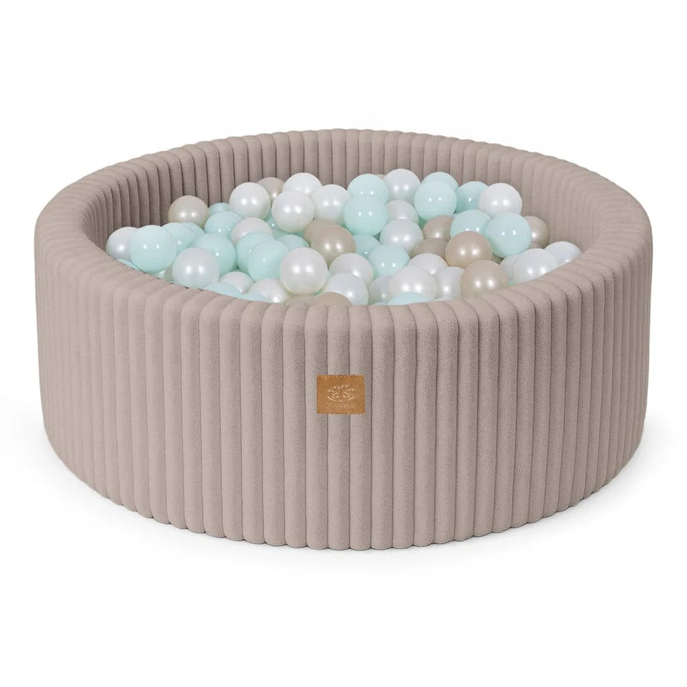 Piscine à balles ronde 90x30 cm en velours côtelé Churros, 200 balles – Beige | Balles au choix