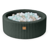 Piscine à balles ronde 90x30 cm en velours côtelé Churros, 200 balles – Vert forêt | Balles au choix