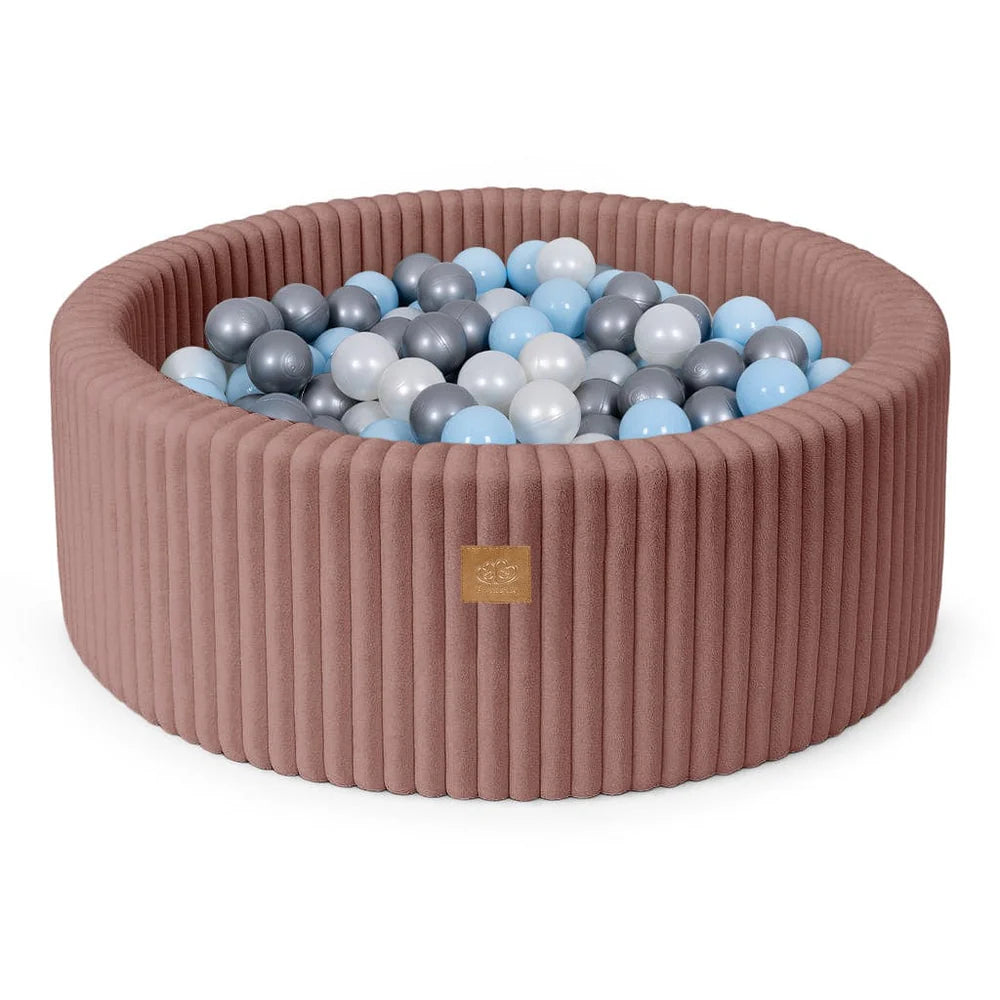 Piscine à balles ronde 90x30 cm en velours côtelé Churros, 200 balles – Rose | Balles au choix