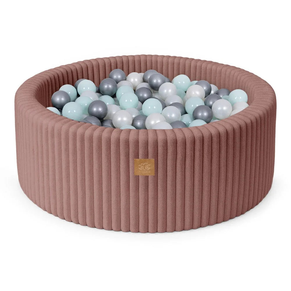 Piscine à balles ronde 90x30 cm en velours côtelé Churros, 200 balles – Rose | Balles au choix
