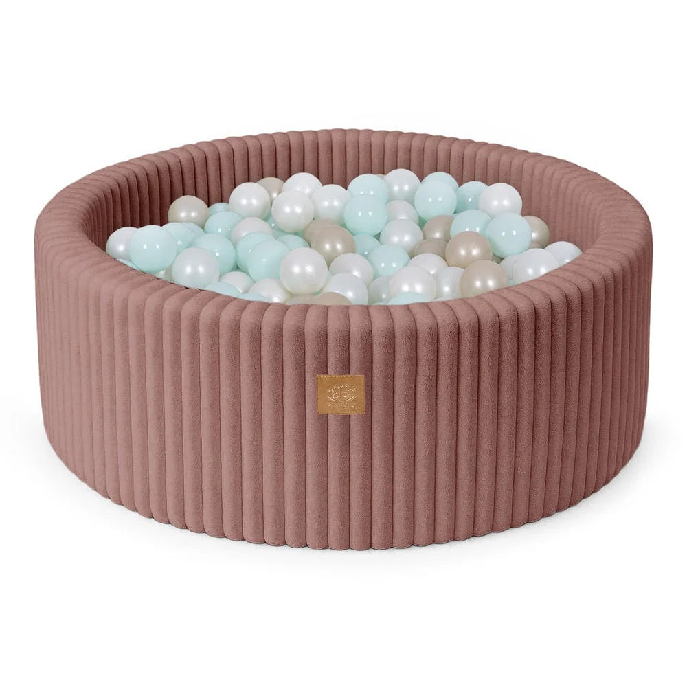 Piscine à balles ronde 90x30 cm en velours côtelé Churros, 200 balles – Rose | Balles au choix