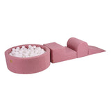 Parcours avec piscine à balles ronde 90x30 cm en bouclette, 200 balles - Rose | Balles au choix
