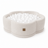 Piscine à balles Fleur 90x30 cm avec son tapis de jeu en tissu texturé bouclé, 200 balles – Blanc | Balles au choix