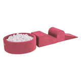 Parcours avec piscine à balles ronde 90x30 cm en velours, 200 balles - Rouge framboise | Balles au choix