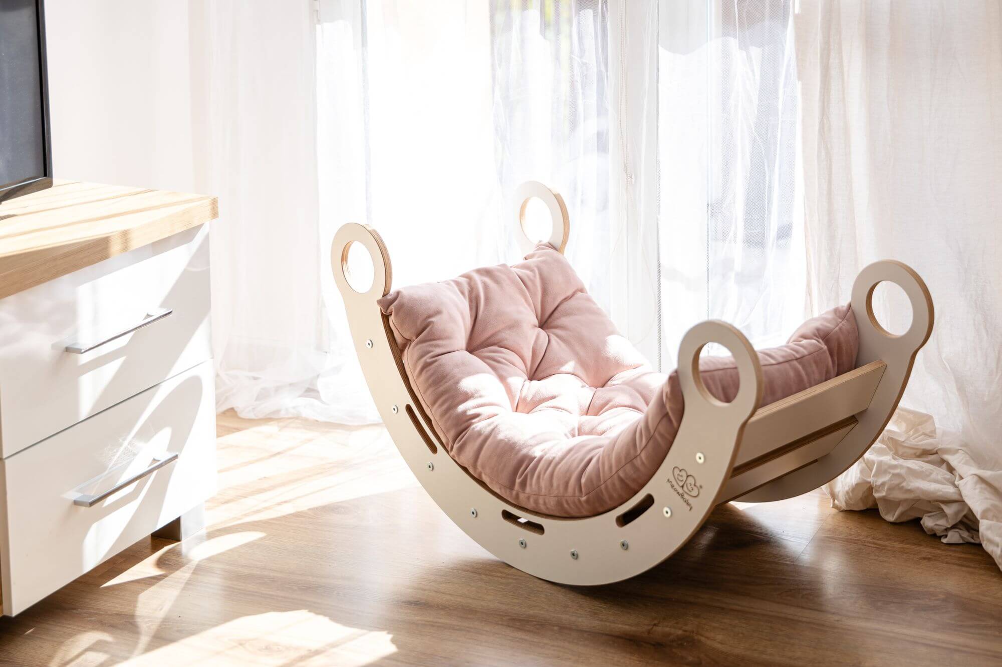 Meowbaby Rocker Natural - Wooden Toddler Indoor Climbing Frame for Kids
