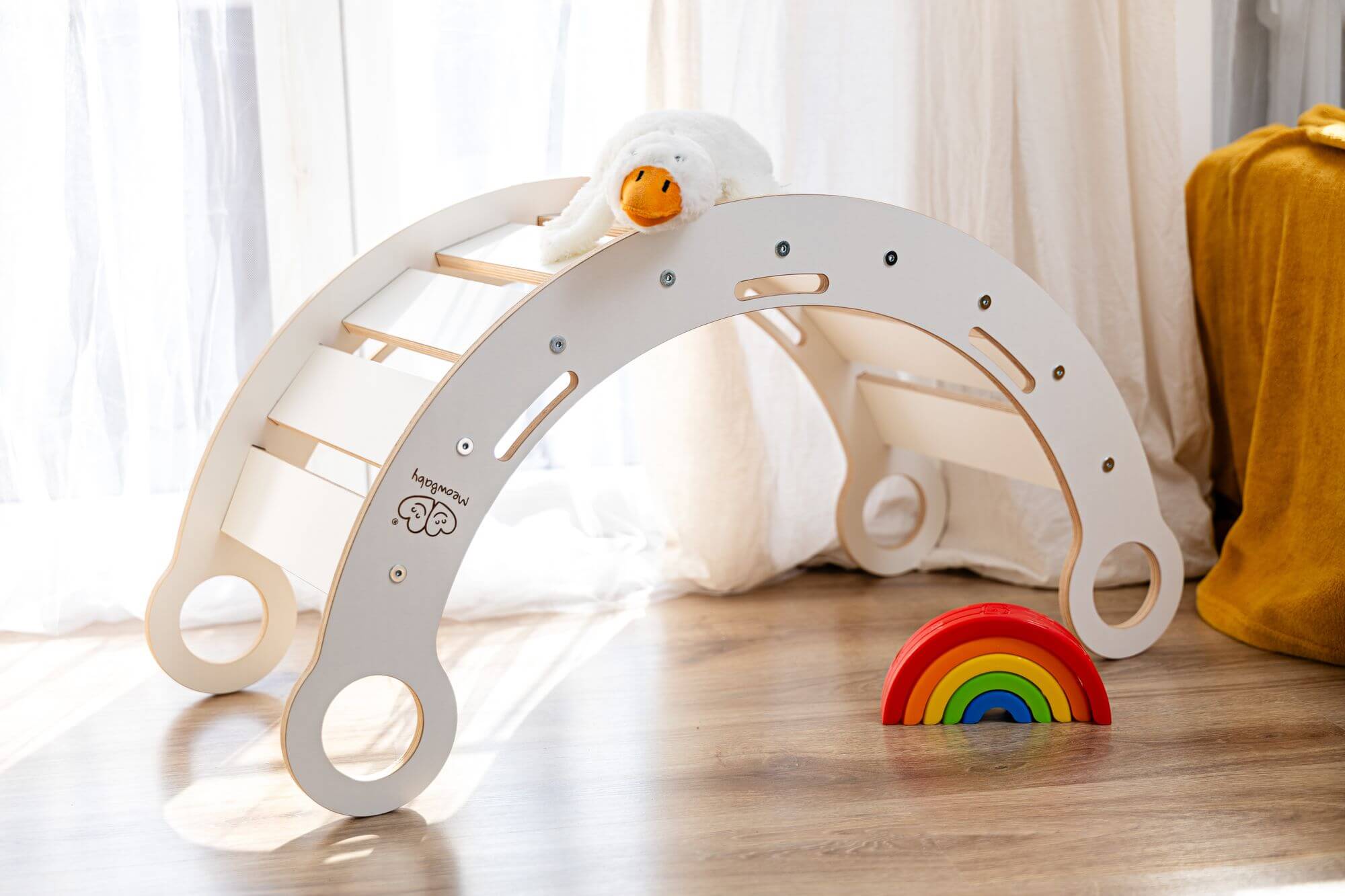 Meowbaby Rocker White - Wooden Toddler Indoor Climbing Frame for Kids