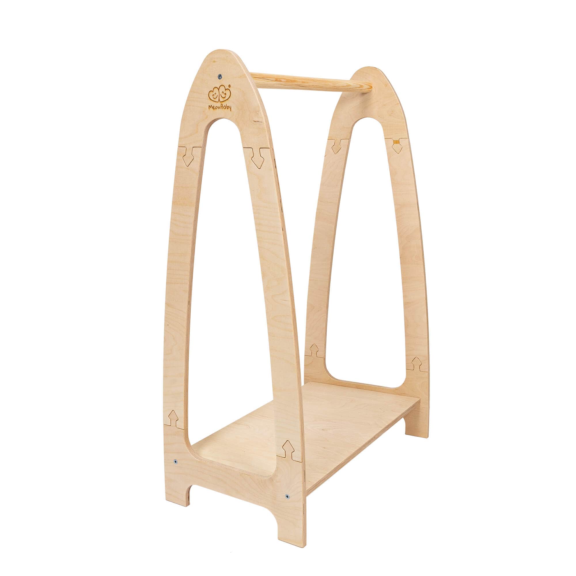 Meowbaby Soft Hanger - Wooden Clothes Rail With Shelve For Kids Bedroom