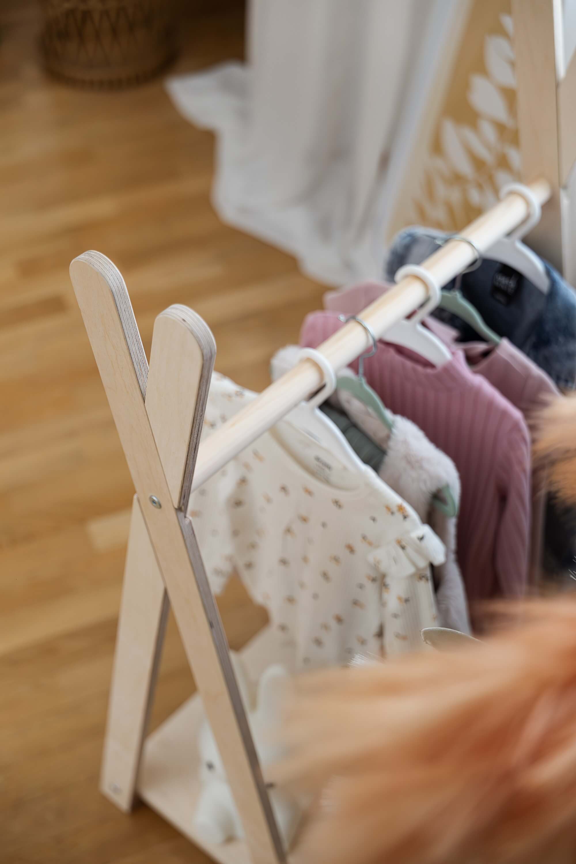 Meowbaby Tipi Hanger - Wooden Clothes Rail With Shelve For Kids Bedroom