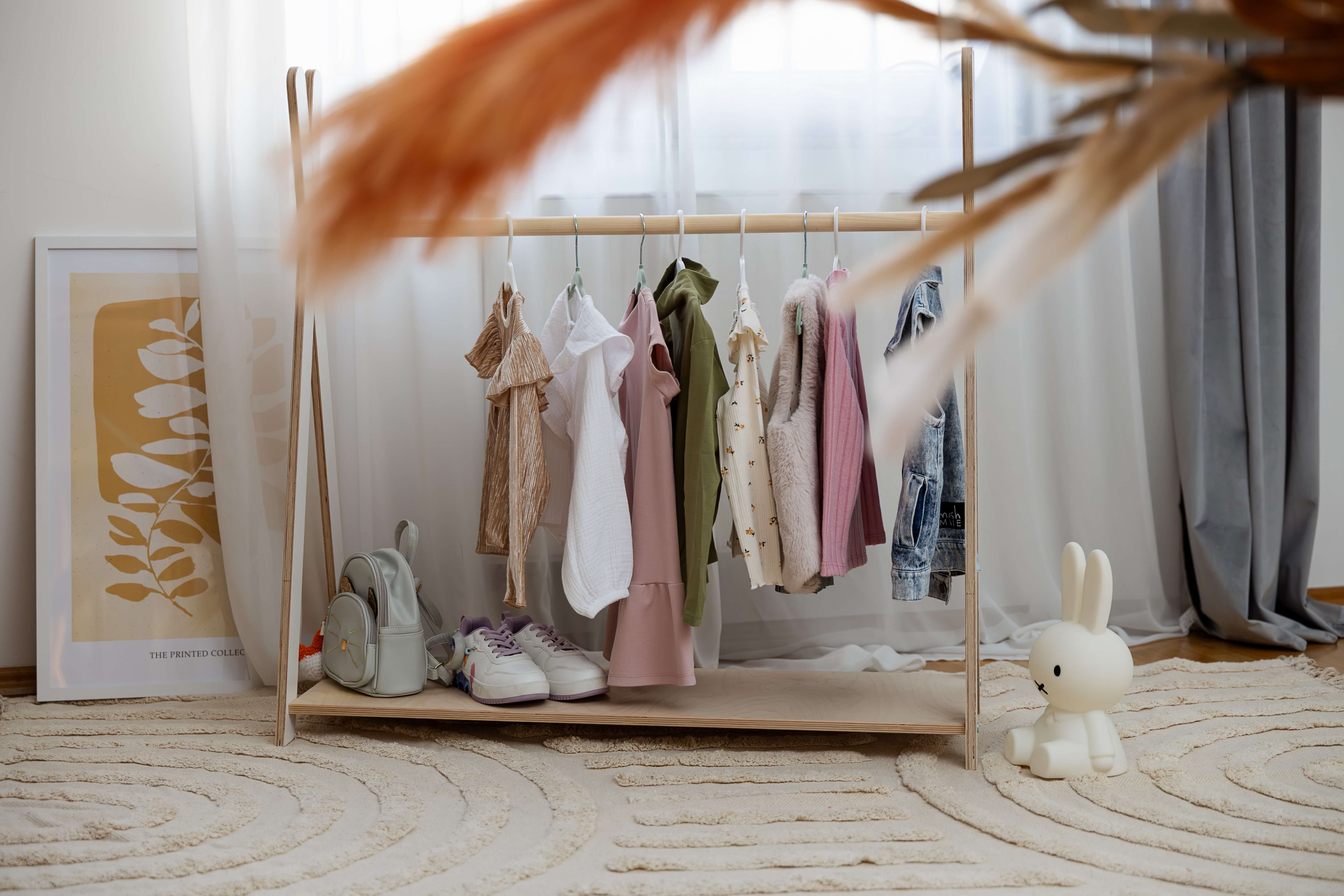 Meowbaby Tipi Hanger - Wooden Clothes Rail With Shelve For Kids Bedroom