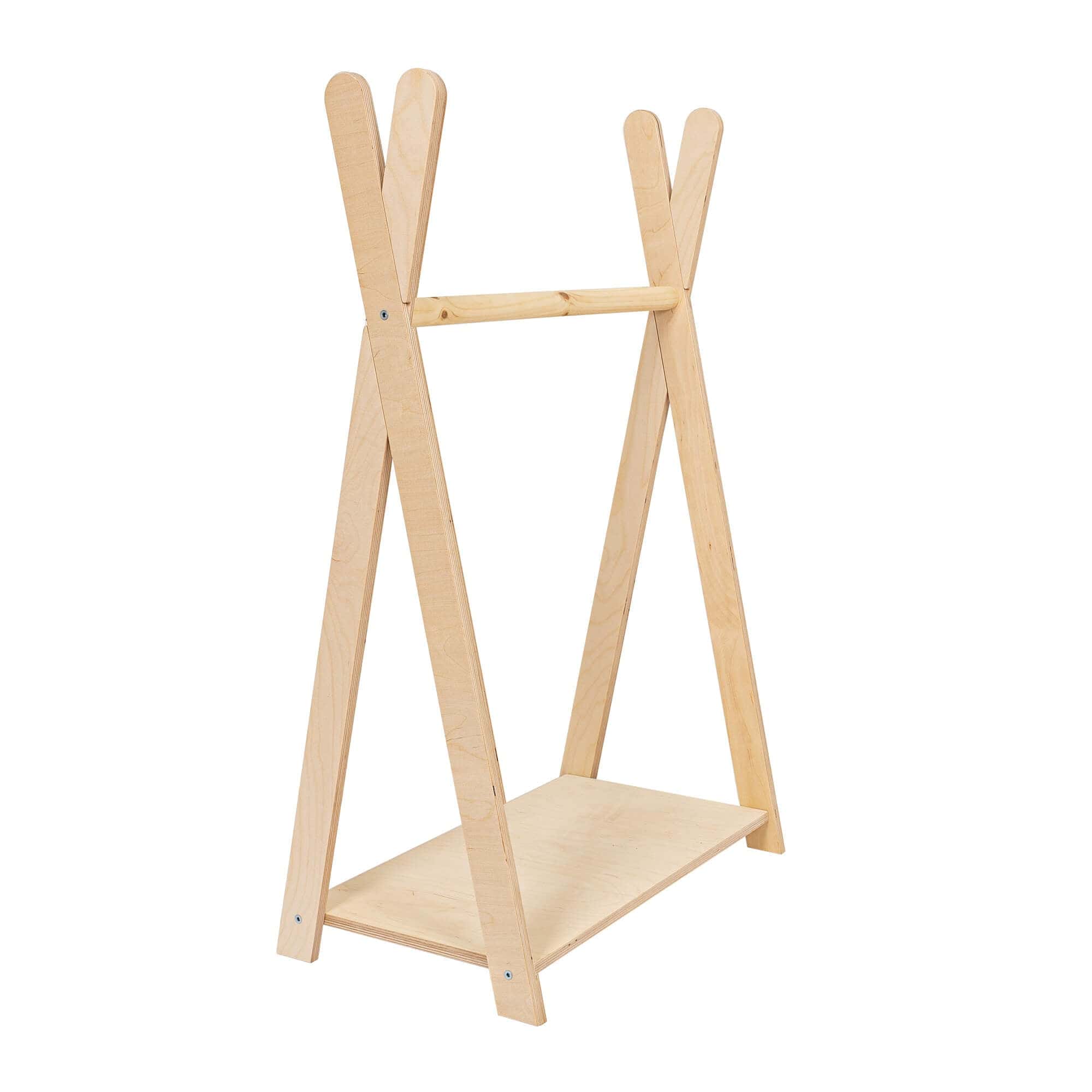 Meowbaby Tipi Hanger - Wooden Clothes Rail With Shelve For Kids Bedroom