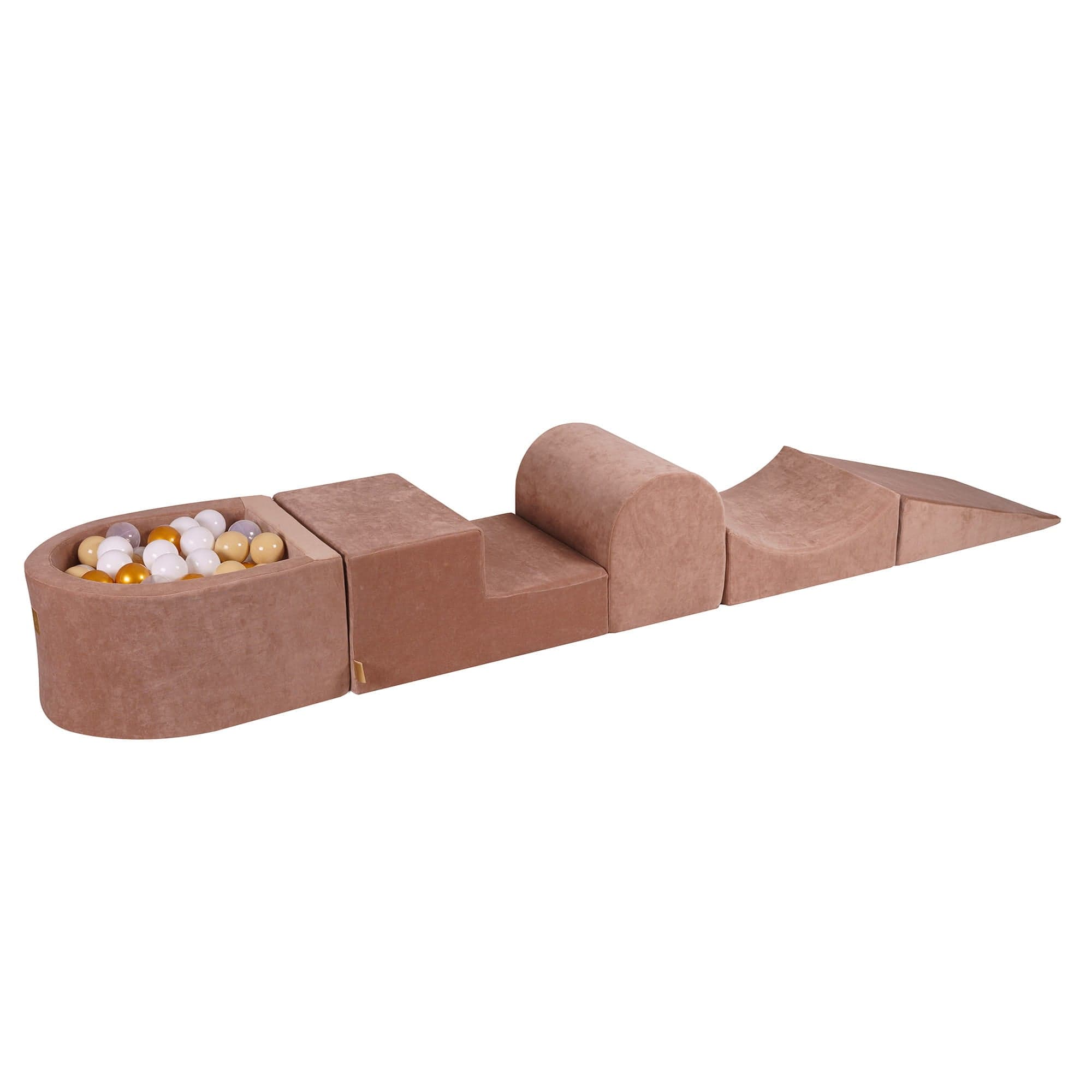 Meowbaby Velvet Kids Foam Climbing Blocks Beige - Baby Soft Play Set | Balls to Choose