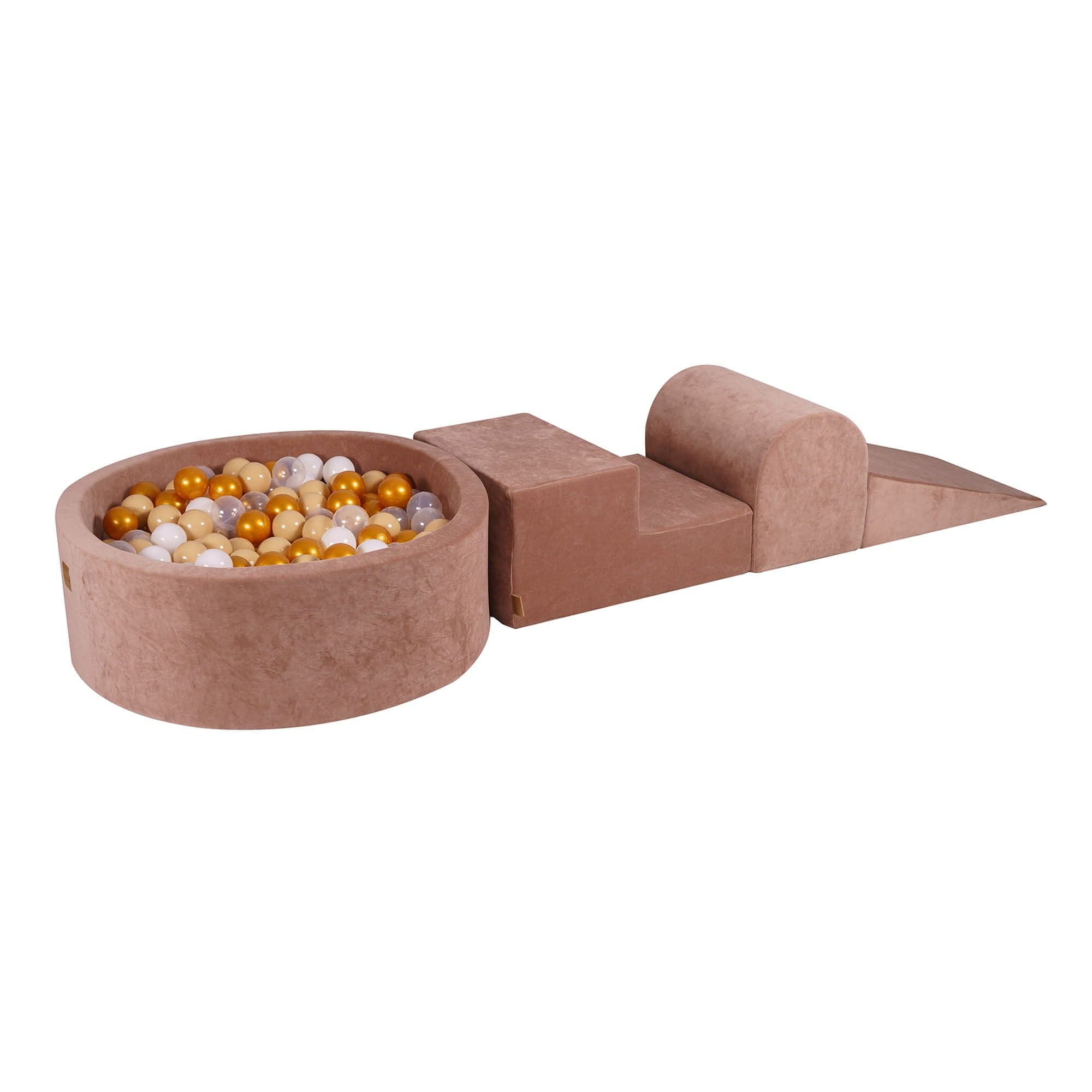 Meowbaby Velvet Kids Foam Climbing Blocks Beige - Baby Soft Play Set | Balls to Choose