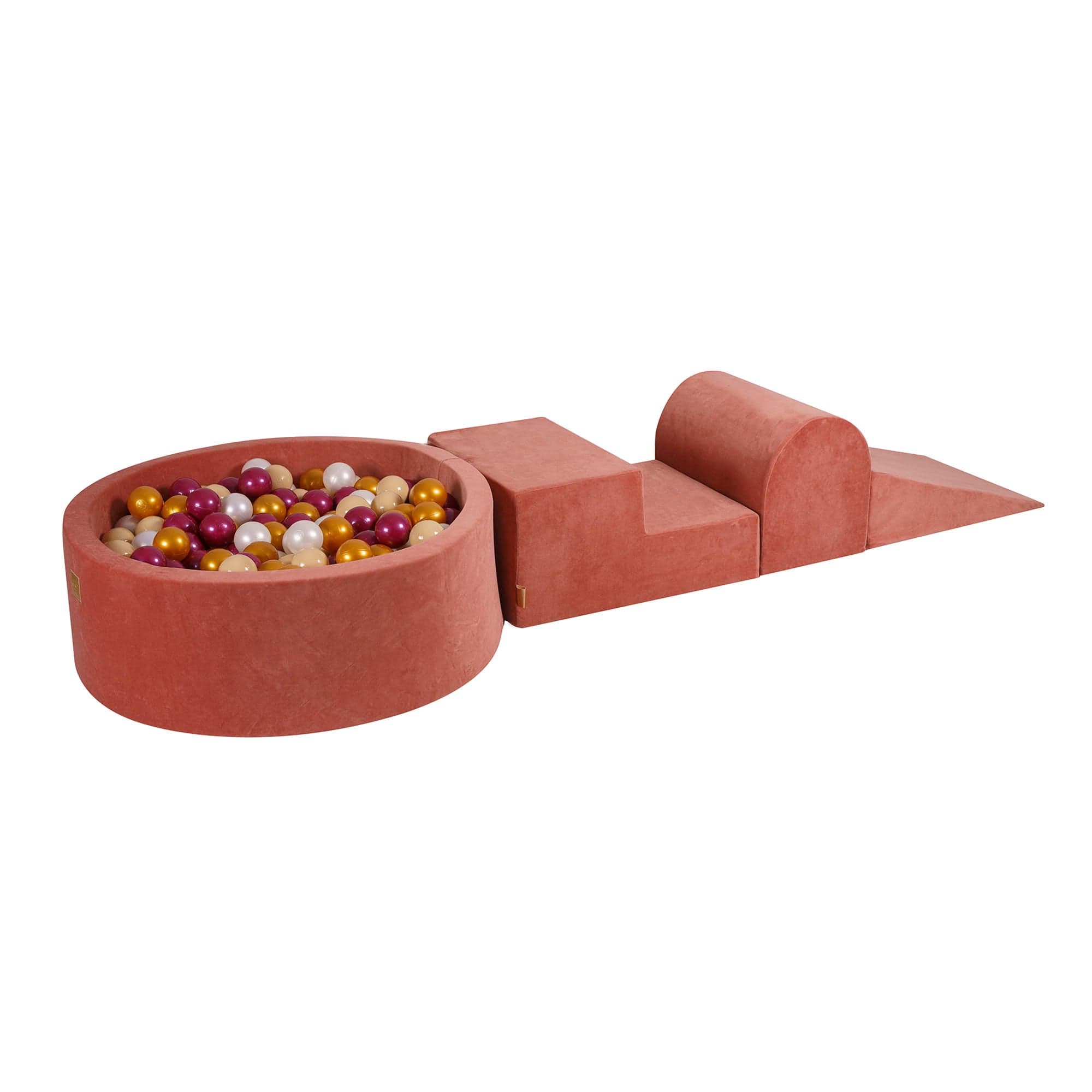 Meowbaby Velvet Kids Foam Climbing Blocks Marsala Red - Baby Soft Play Set | Balls to Choose