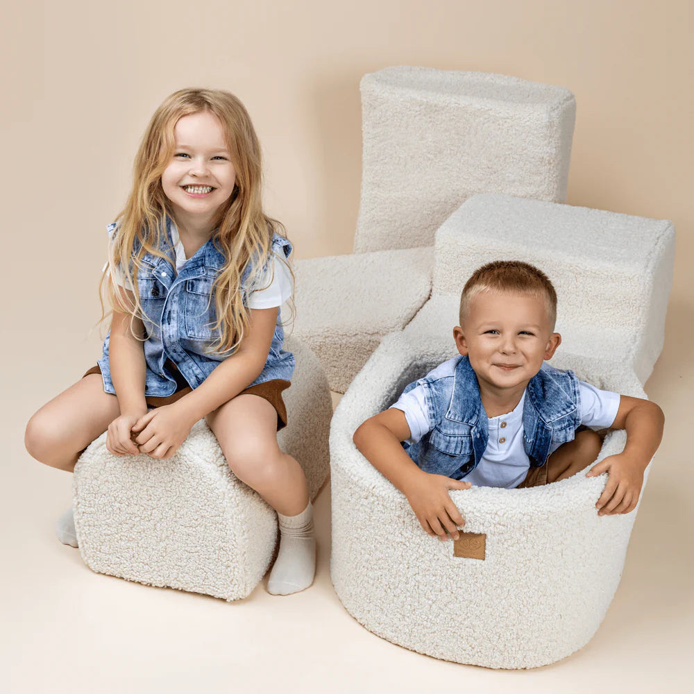 Parcours de motricité avec petite piscine à balles, en peluche Bearly - Crème | Balles au choix