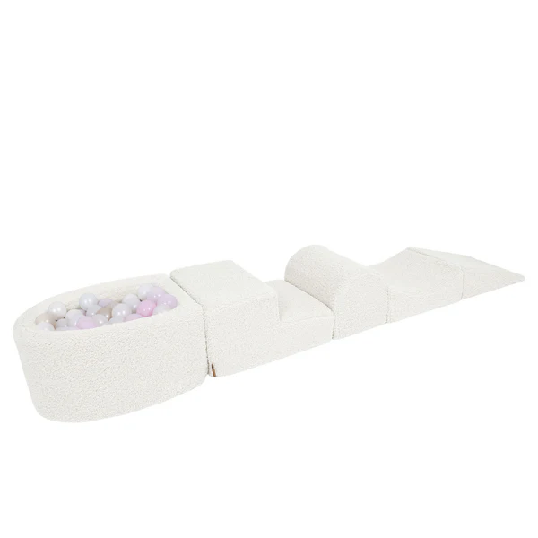 Parcours de motricité avec petite piscine à balles, en peluche Bearly - Crème | Balles au choix
