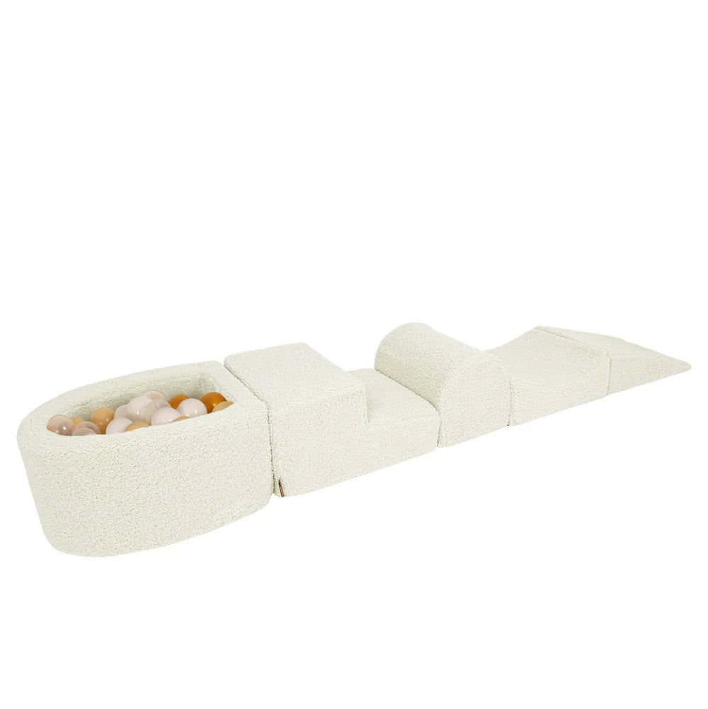 Parcours de motricité avec petite piscine à balles, en peluche Bearly - Crème | Balles au choix