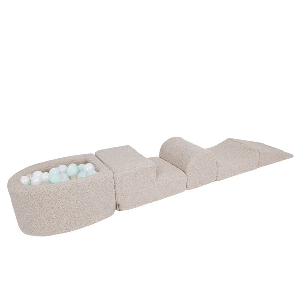 Parcours de motricité avec petite piscine à balles, en peluche Bearly - Gris | Balles au choix
