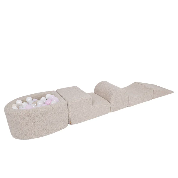 Parcours de motricité avec petite piscine à balles, en peluche Bearly - Gris | Balles au choix