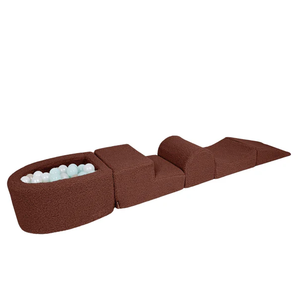 Parcours de motricité avec petite piscine à balles, en peluche Bearly - Marron | Balles au choix