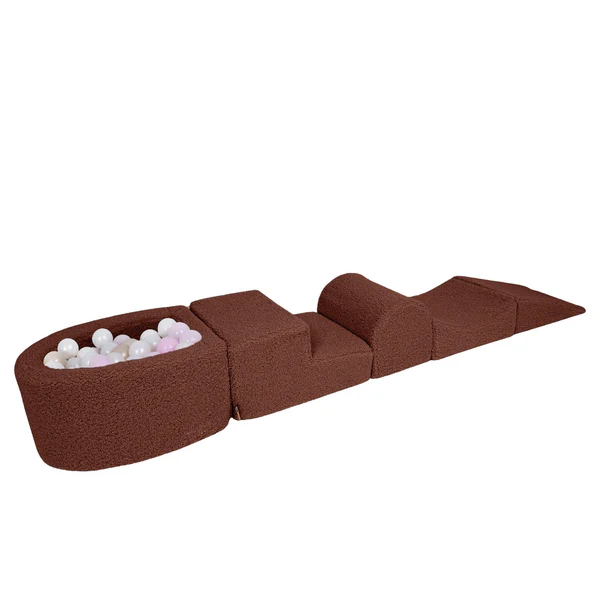 Parcours de motricité avec petite piscine à balles, en peluche Bearly - Marron | Balles au choix