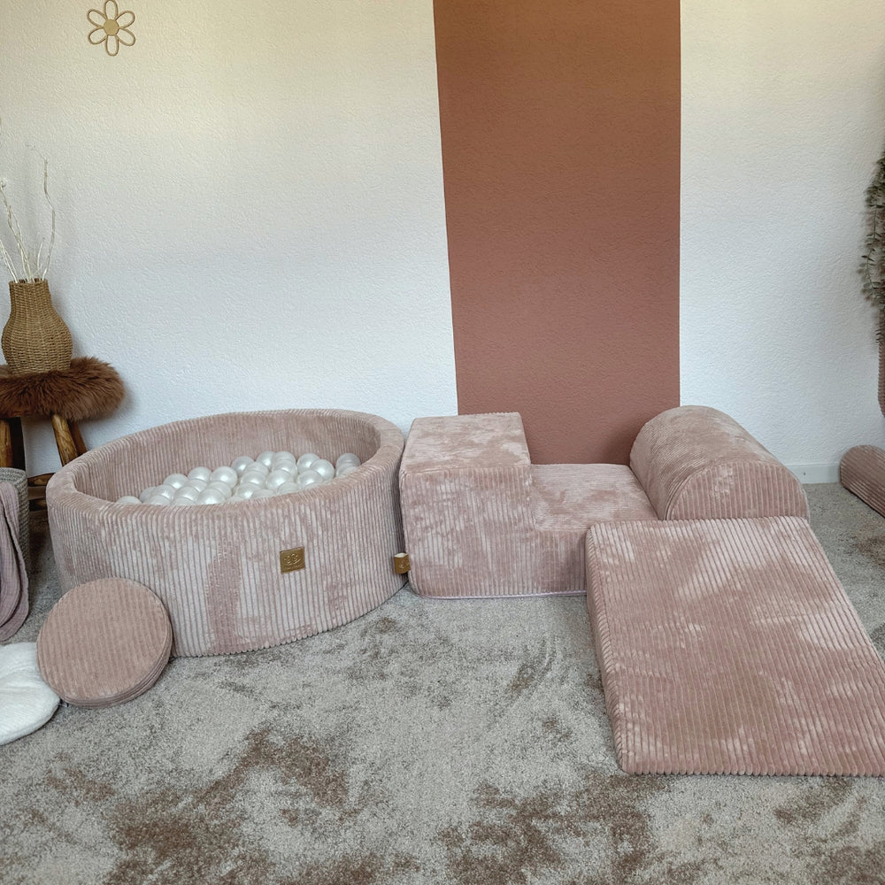 Piscine à balles Aesthetic ronde 90x30 cm en velours Corduroy à larges côtes Aesthetic, 200 balles - Rose | Balles au choix