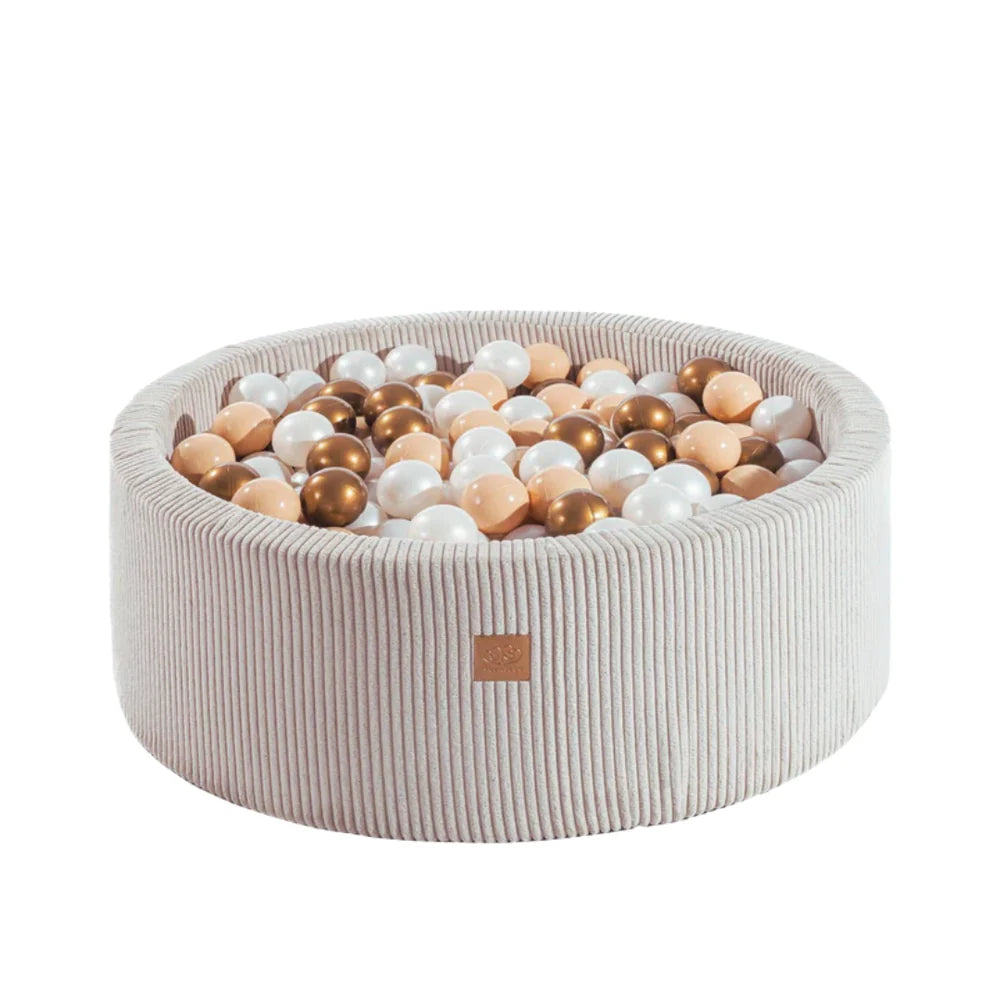 Piscine à balles Aesthetic ronde 90x30 cm en velours Corduroy à larges côtes Aesthetic, 200 balles - Écru | Balles au choix