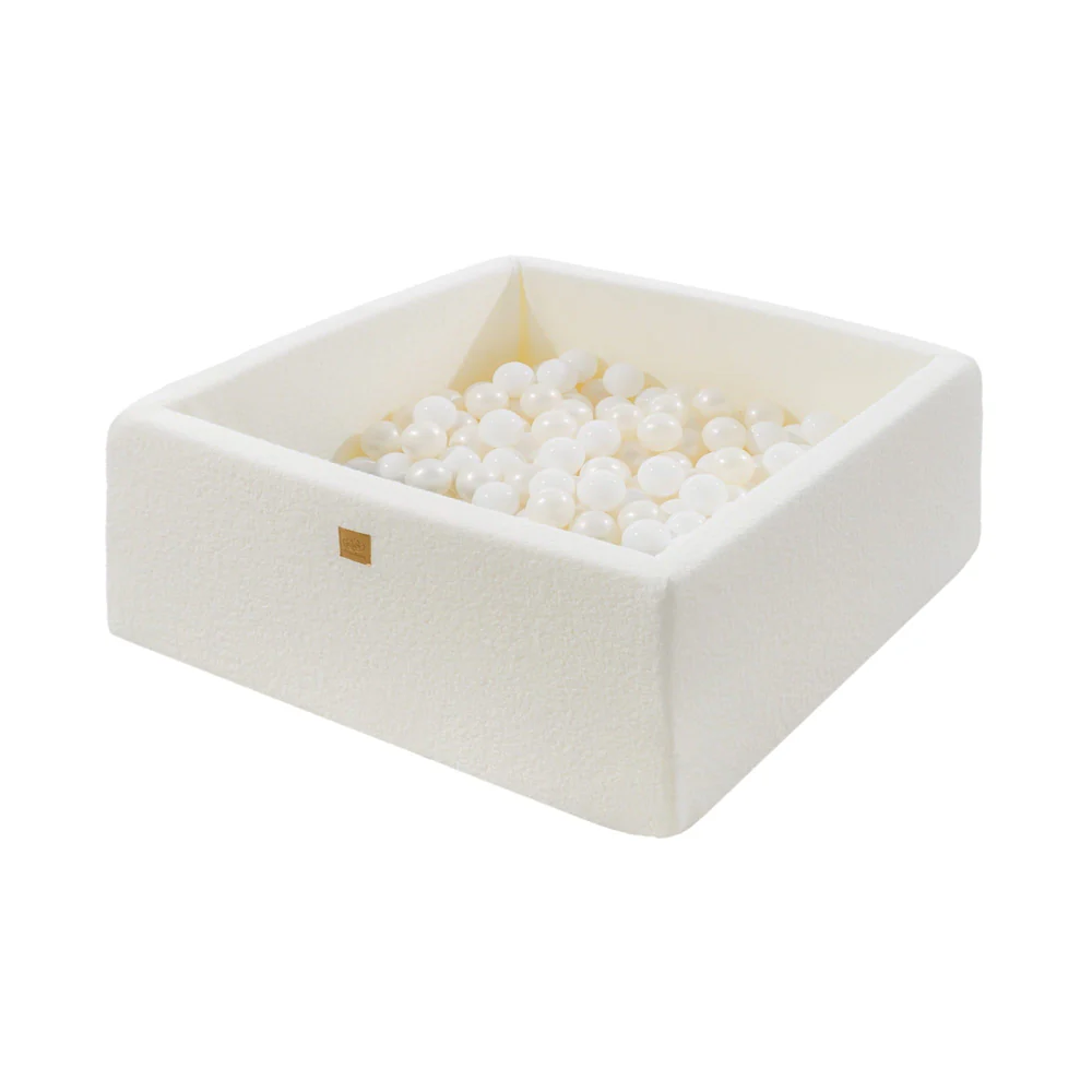 Piscine à balles carrée 110x110 cm en bouclette, 400 balles - Blanc | Balles au choix