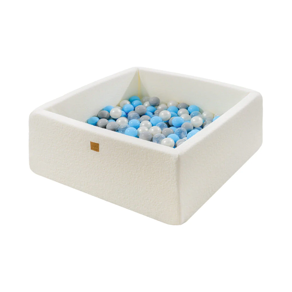 Piscine à balles carrée 110x110 cm en bouclette, 400 balles - Blanc | Balles au choix