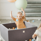 Piscine à balles carrée 90x90 cm en jersey, 300 balles  - Gris | Balles au choix