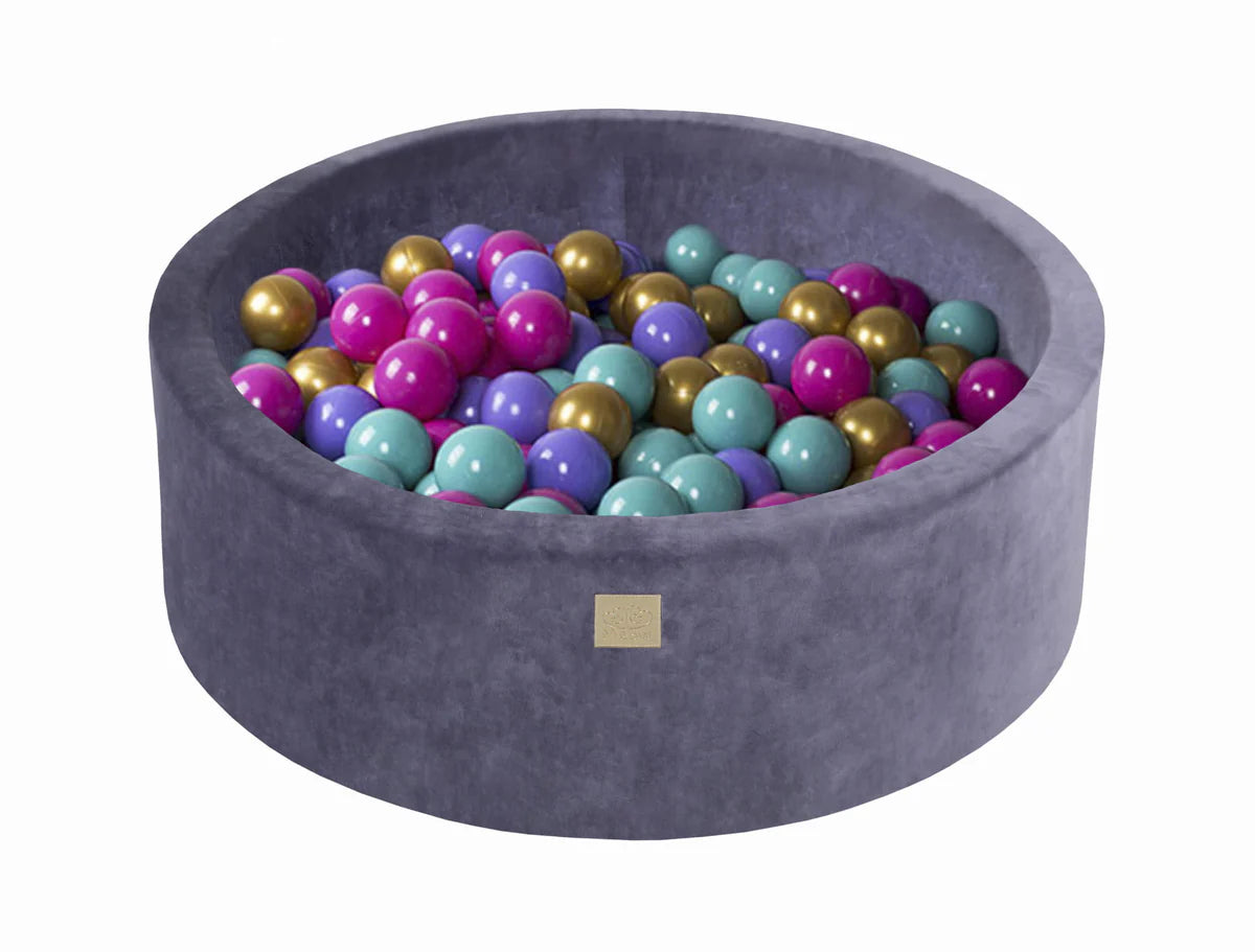 Piscine à balles ronde 90x30 cm en velours, 200 balles -Bleu | Balles au choix