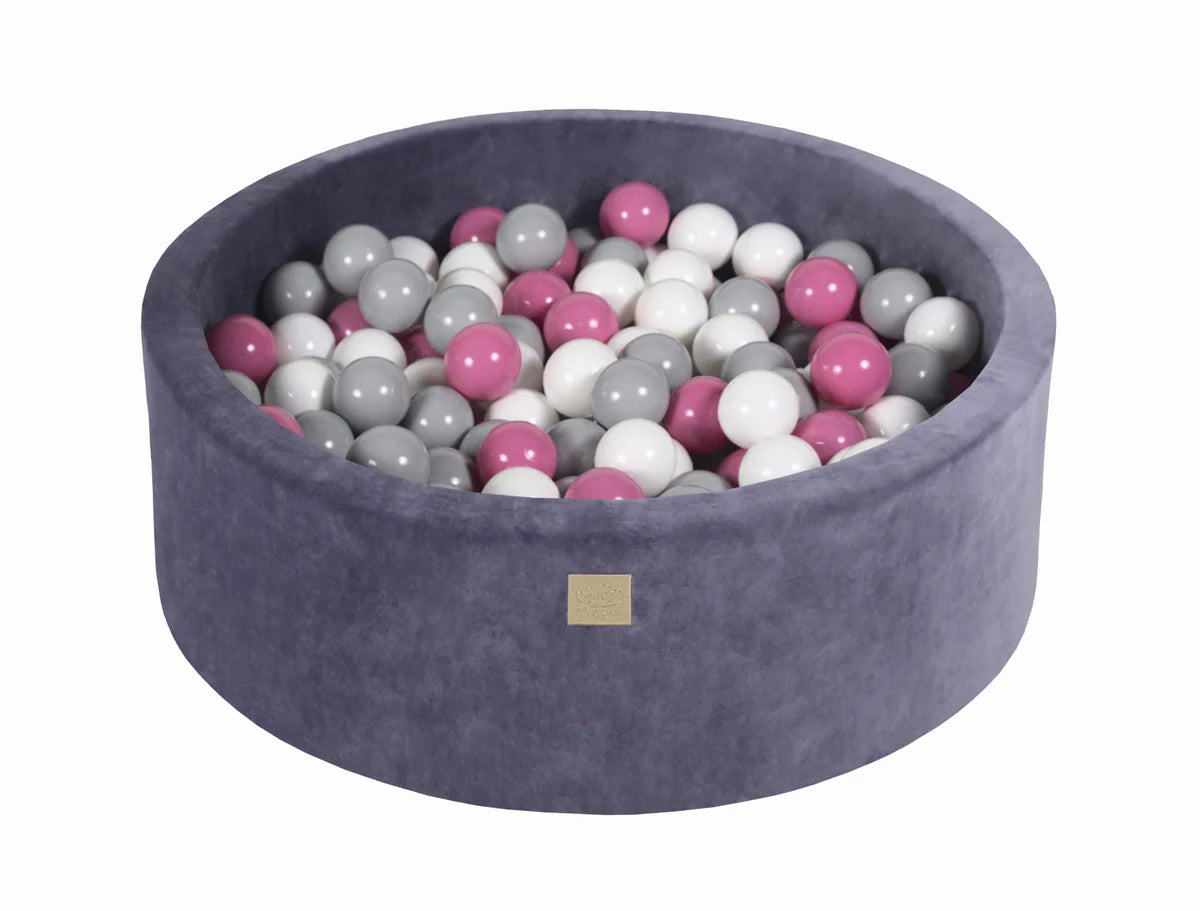 Piscine à balles ronde 90x30 cm en velours, 200 balles -Bleu | Balles au choix