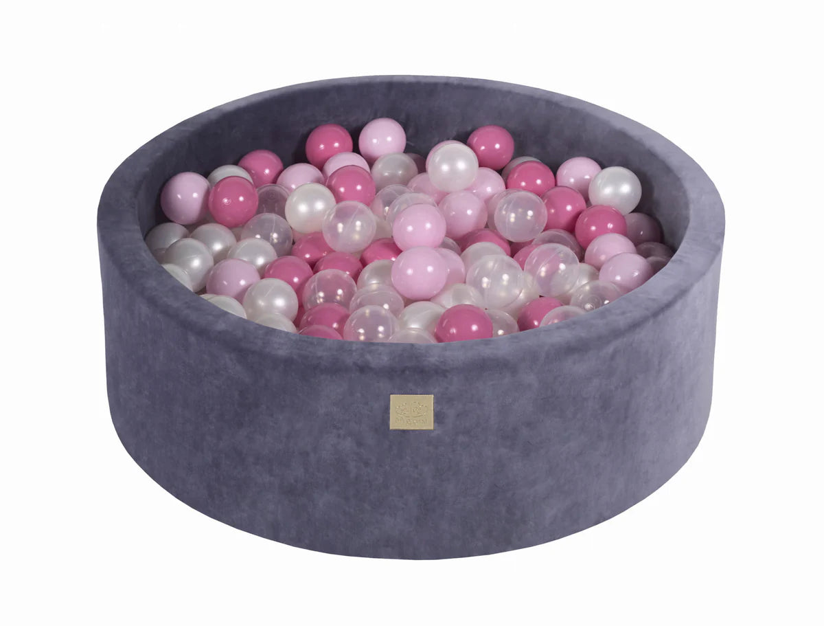 Piscine à balles ronde 90x30 cm en velours, 200 balles -Bleu | Balles au choix