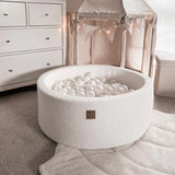 Piscine à balles ronde 90x30 cm en bouclette, 200 balles - Blanc | Balles au choix