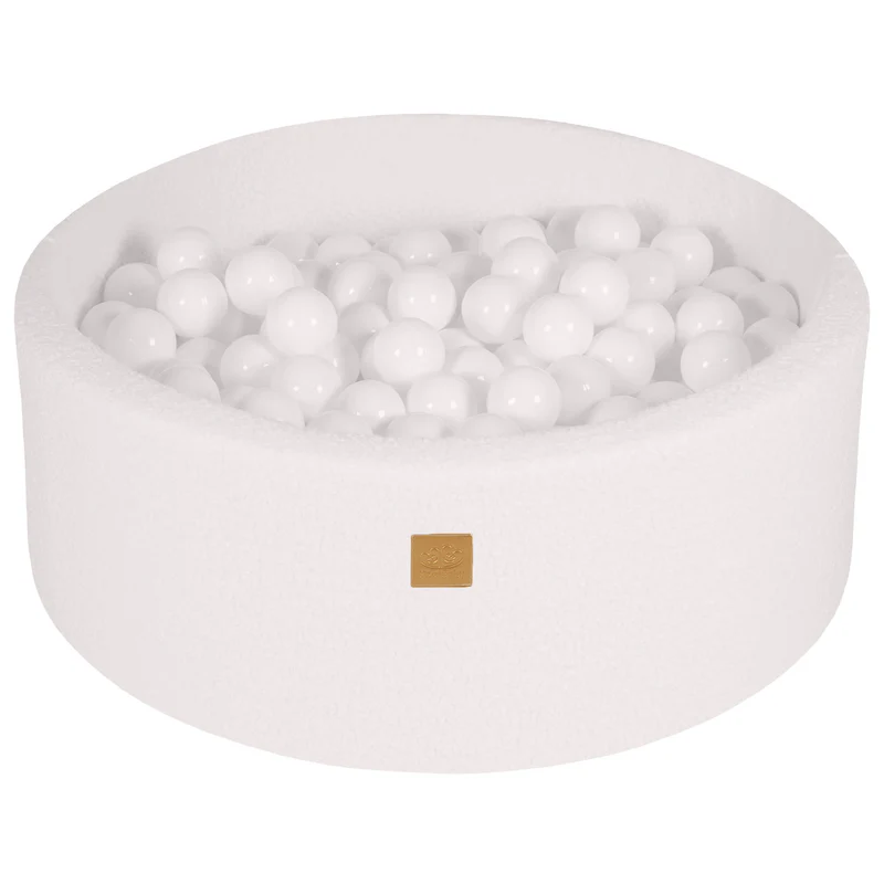 Piscine à balles ronde 90x30 cm en bouclette, 200 balles - Blanc | Balles au choix