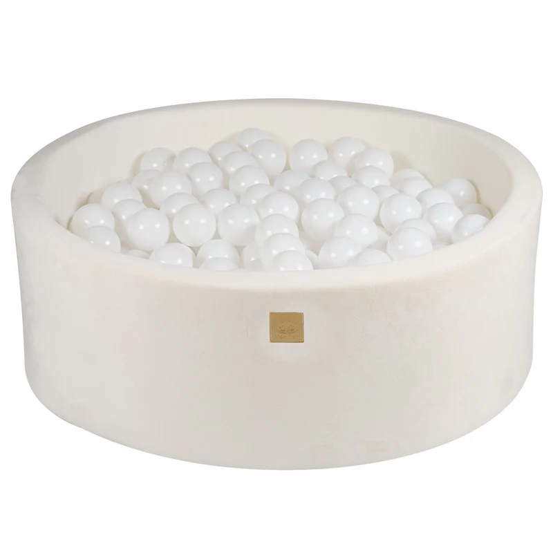 Piscine à balles ronde 90x30 cm en velours Doudou, 200 balles - Blanc | Balles au choix
