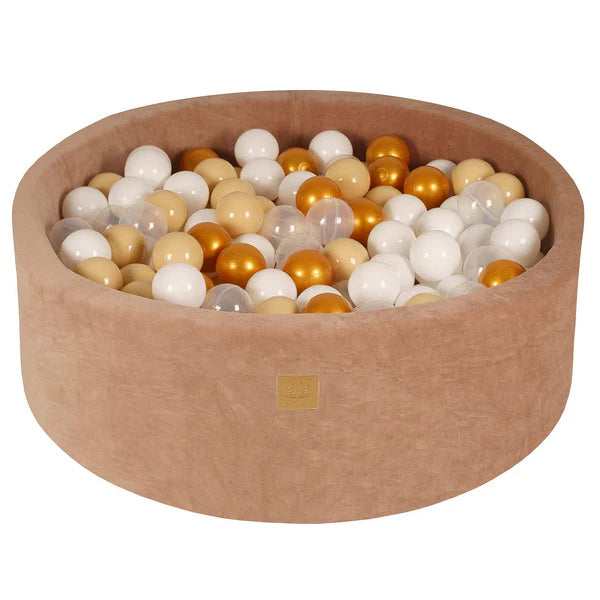 Piscine à balles ronde 90x30 cm en velours Doudou, 200 balles - Caramel | Balles au choix
