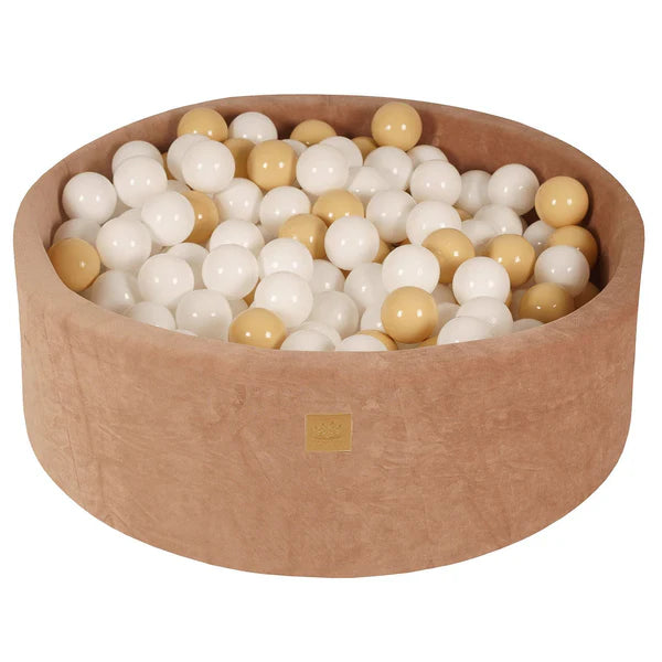 Piscine à balles ronde 90x30 cm en velours Doudou, 200 balles - Caramel | Balles au choix