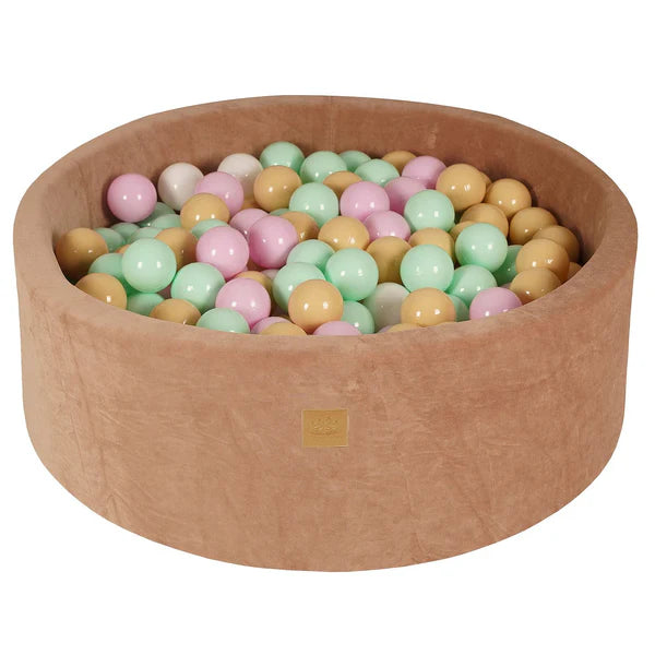 Piscine à balles ronde 90x30 cm en velours Doudou, 200 balles - Caramel | Balles au choix